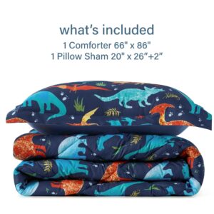 PPOLCA Twin Dinosaur Kids Bedding Set for Boys, 2 Pieces Twin Dinosaur Kids Comforter Sets for Boys, Super Soft Lightweight for All Seasons, Includes 1 Comforter (66"x86") and 1 Pillowcase(20"x26"+2")