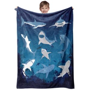 shark throw blanket, 320gsm kids blanket fluffy cozy soft warm plush lightweight decorative blanket gifts for boys girls women men baby, blankets quilt for bed sofa chair couch (50"x40")