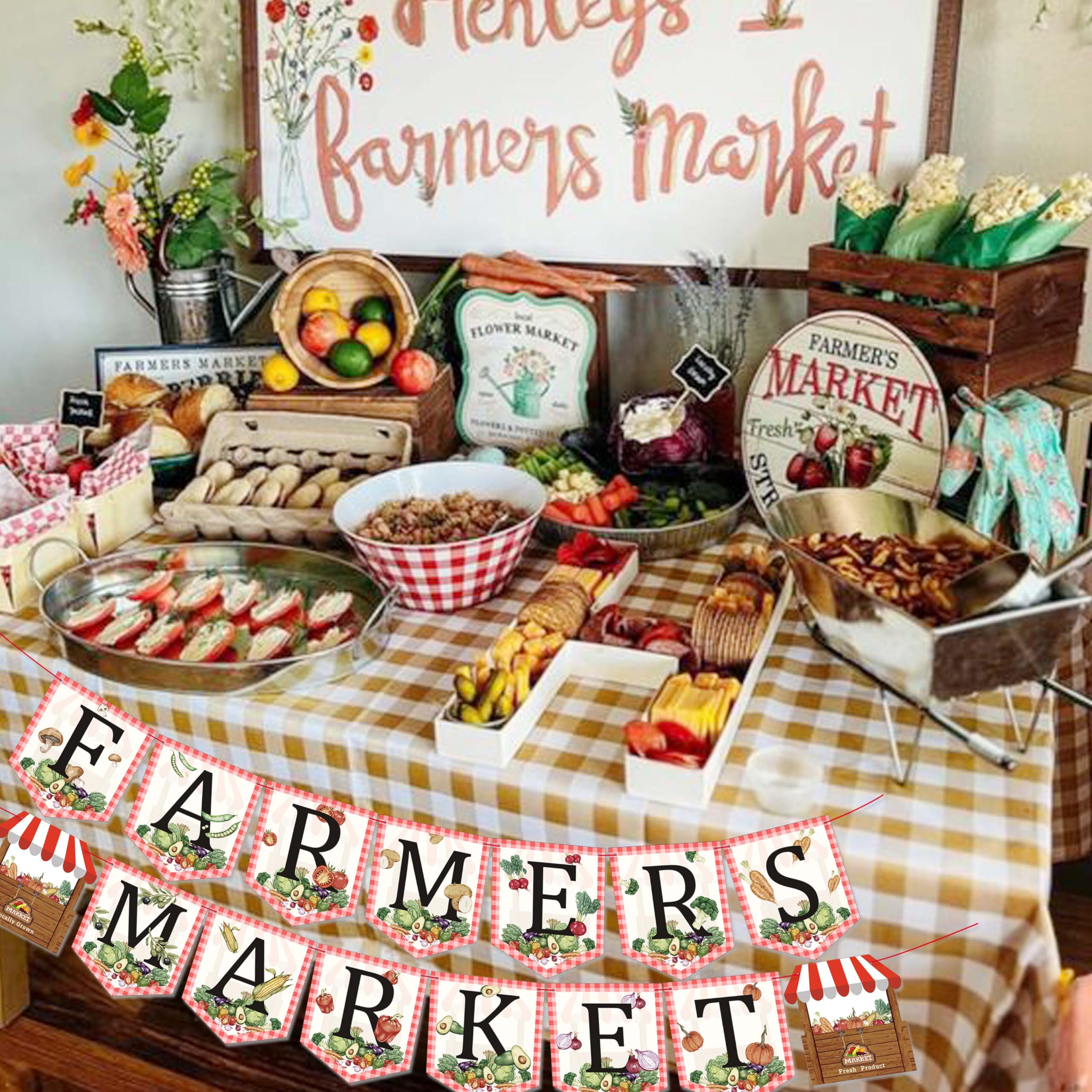 Farmers Market Birthday Party Banner, Vegetable Farmer's Party Decorations for Kids Produce Stand Baby Shower Farmer's Market Photo Backdrop