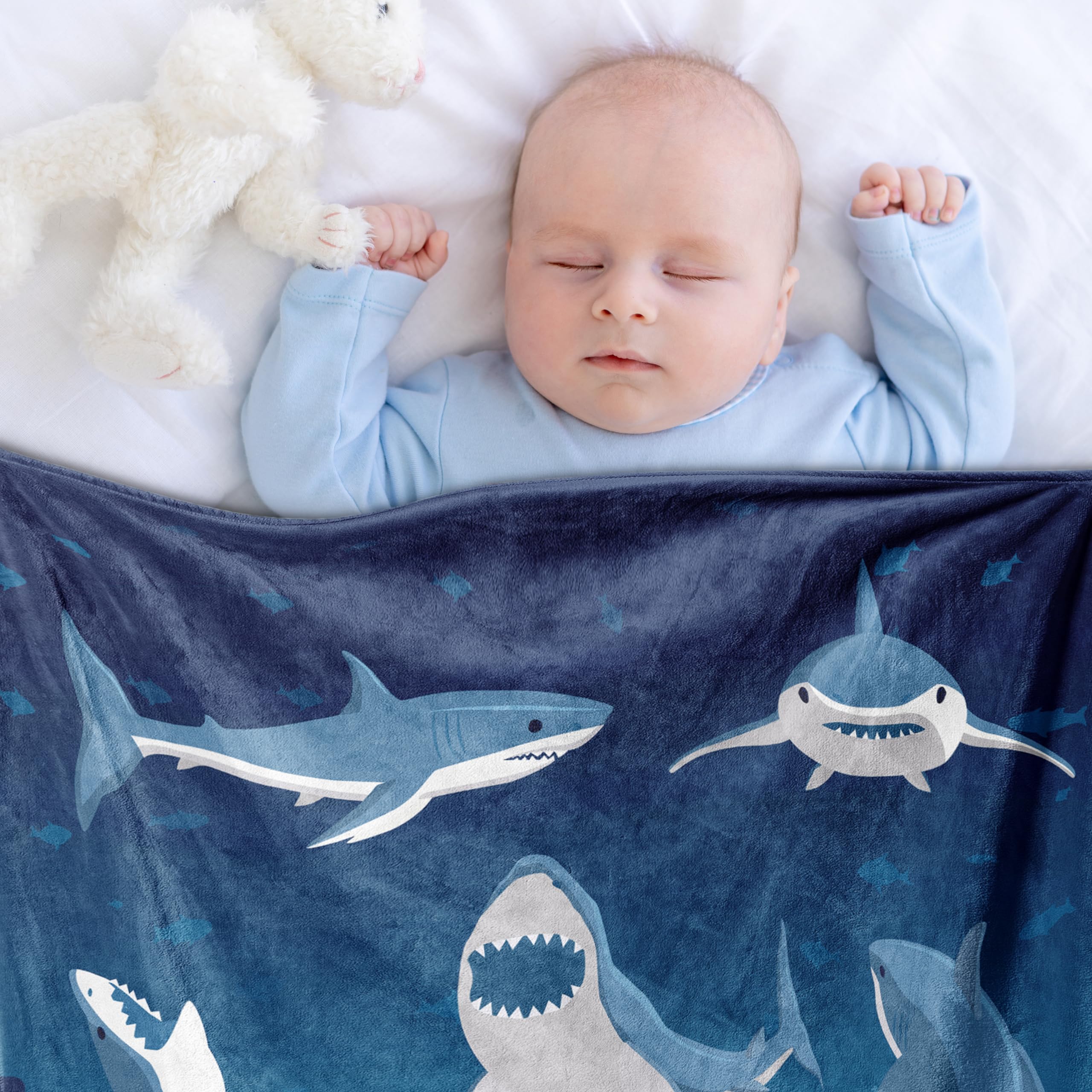 Shark Throw Blanket, 320gsm Kids Blanket Fluffy Cozy Soft Warm Plush Lightweight Decorative Blanket Gifts for Boys Girls Women Men Baby, Blankets Quilt for Bed Sofa Chair Couch (50"x40")