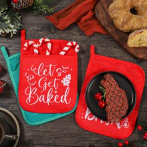 Yaomiao 10 Pcs Christmas Pot Holders with Pocket Fall Pot Holder Potholder Gift Hot Pads Heat Resistant Oven Mitts Cookie Bag for Kitchen Baking Cooking (Red, Green,Simple)