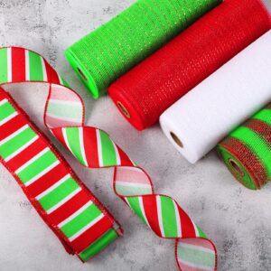 Unittype 5 Rolls Christmas Red Green 30 Feet Each Roll Poly Burlap Mesh with Ribbon 10 Inches for Day Party Gift Wrapping DIY Crafts, Style