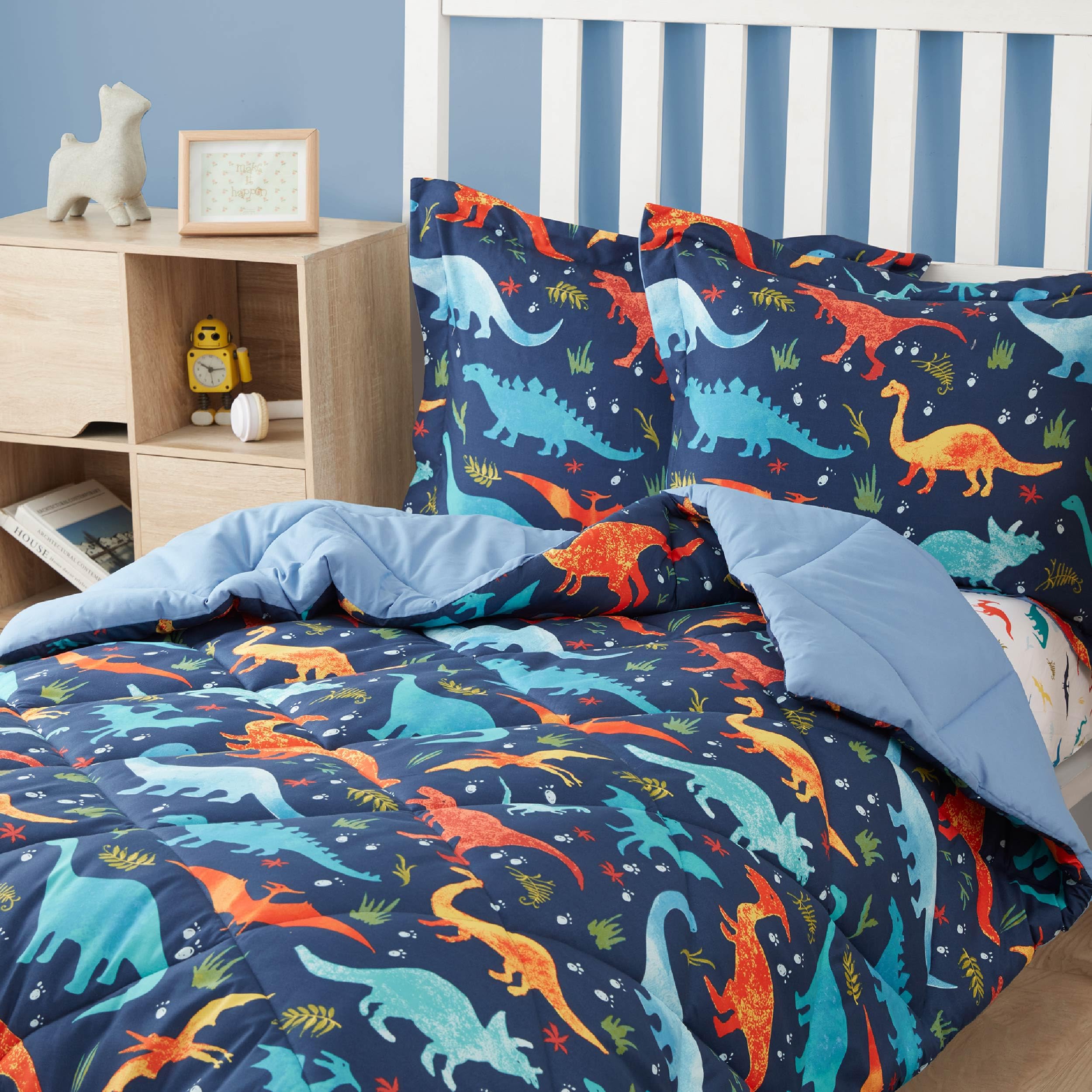 PPOLCA Twin Dinosaur Kids Bedding Set for Boys, 2 Pieces Twin Dinosaur Kids Comforter Sets for Boys, Super Soft Lightweight for All Seasons, Includes 1 Comforter (66"x86") and 1 Pillowcase(20"x26"+2")