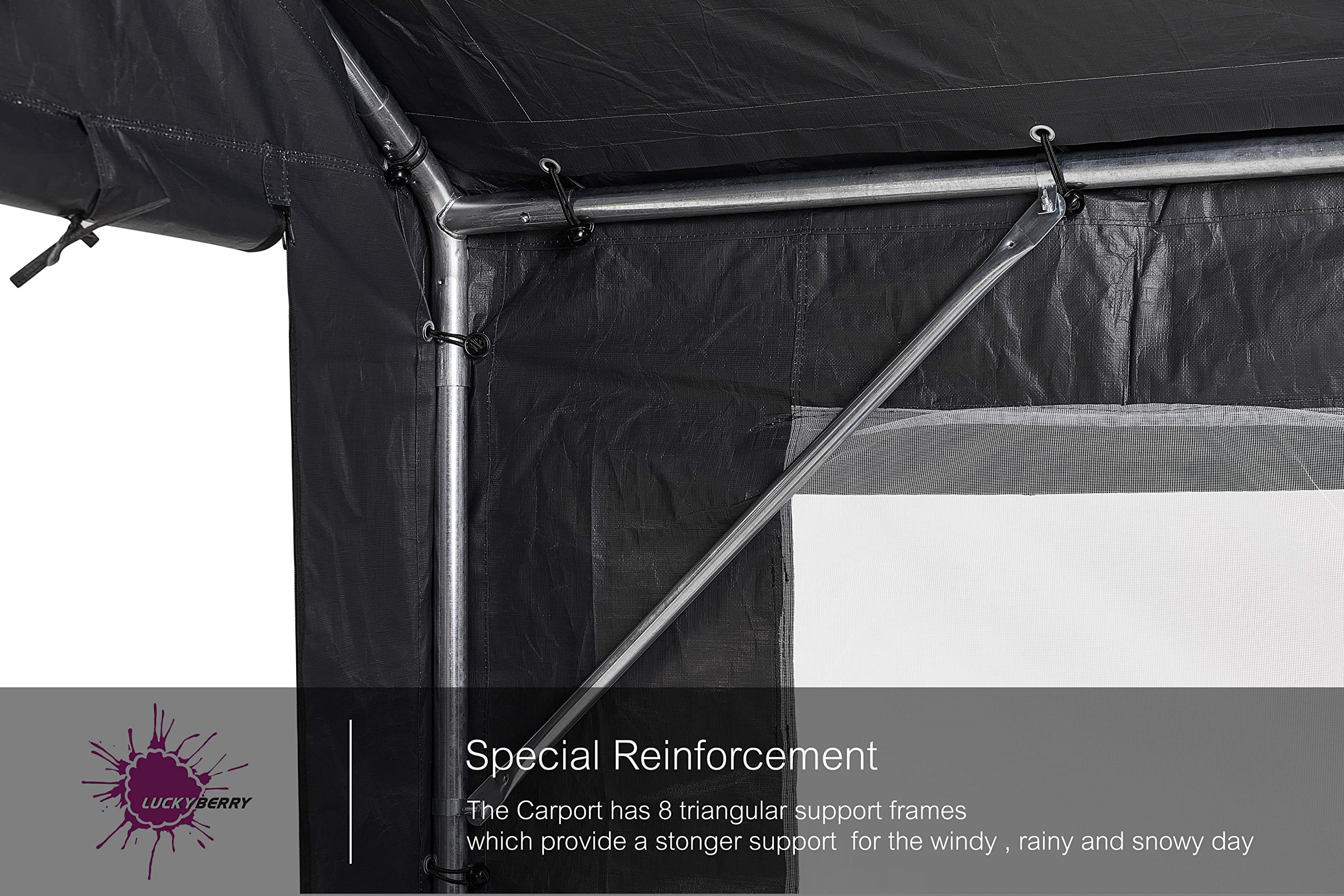 Luckyberry 12'x 20' Heavy Duty Carport Portable Tent,Waterproof，UV-Protection Carport Garage with Removable Sidewalls & Doors for Quick-Setup Carport Car, Truck, Boat with All-Season Tarp, Grey