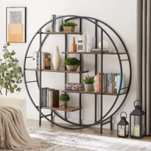 ufurpie bookshelf, 5 tier round mid century modern metal plant stand bookshelves storage rack, indoor living room terrace garden balcony plant display stand, bookcase organizer