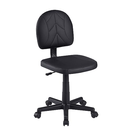 VECELO Small Office Chair, Computer Desk Chair Low-Backrest PU Leather NO Armrests Ergonomic,with 360°Quiet Swivels Adjustable Height for Home Office Study Room,Black