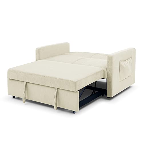 ERYE 3 in 1 Sleeper Sofa Bed,Contemporary Minimalist Style 2 Seater Loveseat Convertible Sofa&Couch with Pull Out Sofabed and Side Storage Pockets for Home,Office,Apartment,RV Living Room Furniture