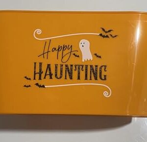 Happy Haunting Orange Oval Bucket with Handle Sentiment Plastic Buckets Handles Gifts Gift Baskets Storage Organizer Containers Party Favor Halloween Holiday Themed Plastic Bucket Decorations