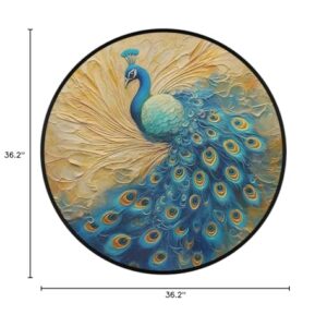 Peacock Pattern Round Area Rug, Animal Painted Non-Slip Circle Rug for Bedroom Living Room Outdoor Study Playing Floor Mat Carpet, 3' Diameter