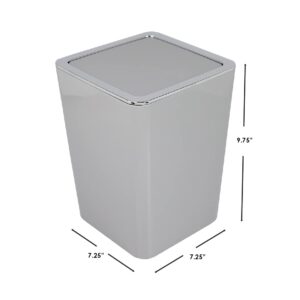 Home Basics Mini Garbage Can with Swing Top Push Lid 3 Liter Square Plastic Trash Bin with Chrome Trim | Ideal for Office, Bathroom, Bedroom, Laundry Room, Grey