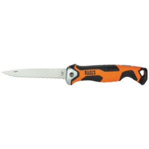 klein tools 31733 insulation knife, cuts foam and fiberglass with serrated stainless steel folding blade and lockback mechanism