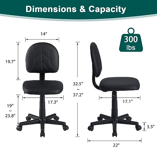 VECELO Small Office Chair, Computer Desk Chair Low-Backrest PU Leather NO Armrests Ergonomic,with 360°Quiet Swivels Adjustable Height for Home Office Study Room,Black