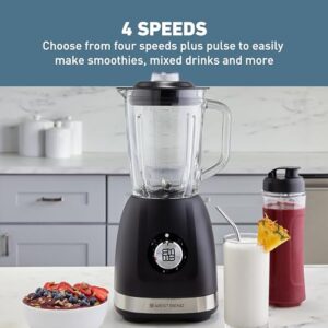 West Bend Blender with 48-Ounce Blending Jar and 20-Ounce Travel Cup, Compact Design with Dial Control, 700-Watts, Black