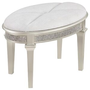 coaster home furnishings evangeline oval vanity stool with faux diamond trim silver and ivory