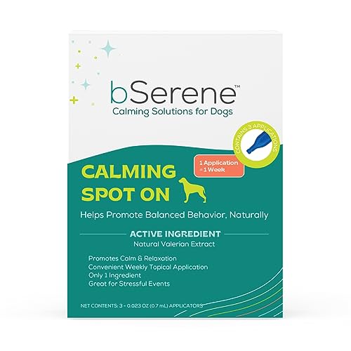 bSerene Valerian Calming Spot On for Dogs 3 Applications Convenient Weekly Topical Promotes Calmness and Relaxation