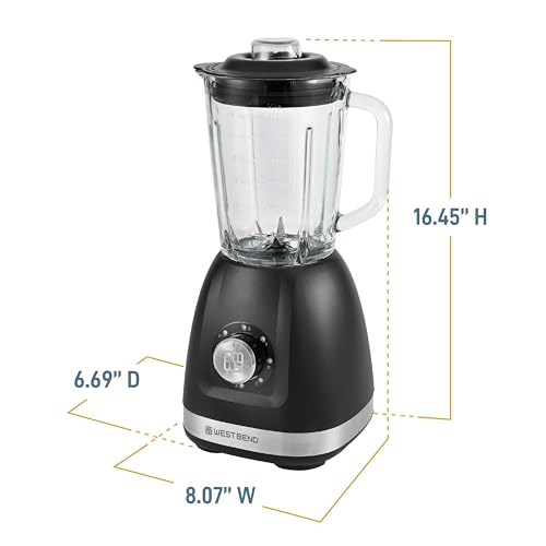 West Bend Blender with 48-Ounce Blending Jar and 20-Ounce Travel Cup, Compact Design with Dial Control, 700-Watts, Black