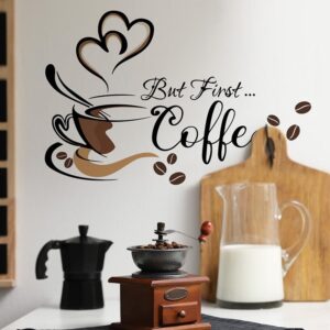 iMagitek Black Coffee Wall Decals Peel and Stick Coffee Tea Cup Latte Art Wall Stickers Coffee Signs for Coffee Bar Cafe Pub