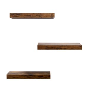 AHDECOR Floating Shelves, Stylish Rustic Wooden Wall Shelves with Invisible Brackets, Versatile Wall Mounted Storage Shelves for Home and Office Decor, Set of 3