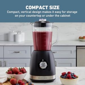 West Bend Blender with 48-Ounce Blending Jar and 20-Ounce Travel Cup, Compact Design with Dial Control, 700-Watts, Black