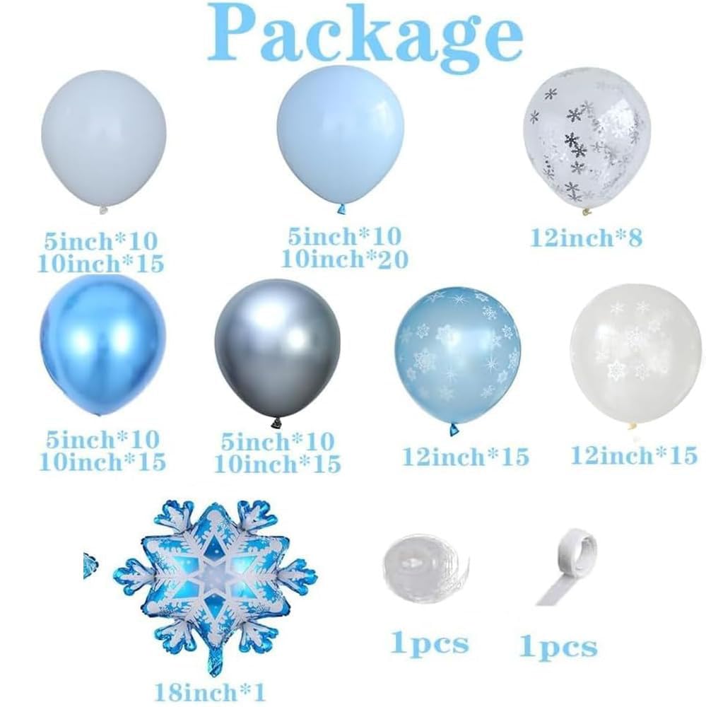 PageebO 147 pcs Snowflake Balloon Arch Kit Ice Snow Blue White Snow Confetti Balloons for Winter Wonderland Theme Party Baby Shower Party Birthday Party Decoration