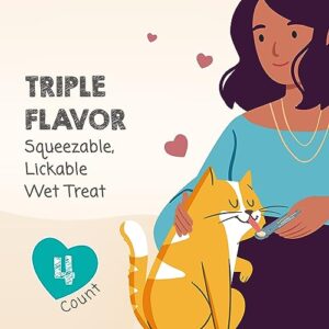 MEOWEE! Savory Spoonables with Real Tuna, Chicken & Duck, 4 Count Tube, Triple Flavor Squeezable Lickable Wet Treats for Cats with Built-in Spoon for Less Mess