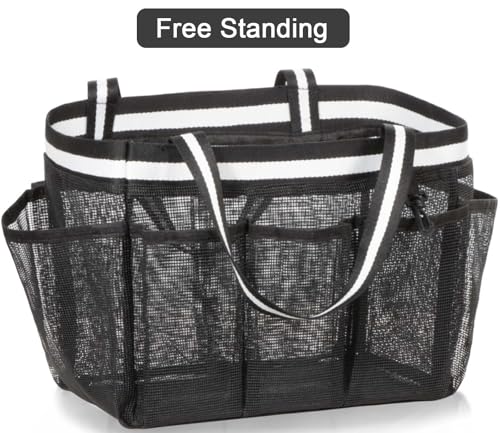 fiezkaa Mesh Shower Caddy Portable Shower Bag for College Dorm Camping Travel Gym(Black)