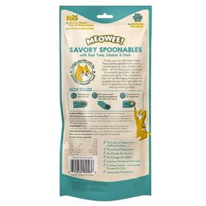 MEOWEE! Savory Spoonables with Real Tuna, Chicken & Duck, 4 Count Tube, Triple Flavor Squeezable Lickable Wet Treats for Cats with Built-in Spoon for Less Mess