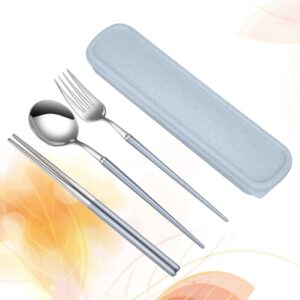 Sosoport 3 Pcs 304 Reusable Utensils Case Picnic Food Fork Rustproof Dinnerware Reusable Flatware Silverware Chopsticks Spoon Fork Silverware Cutlery Camping Cutlery Student Steak Portugal