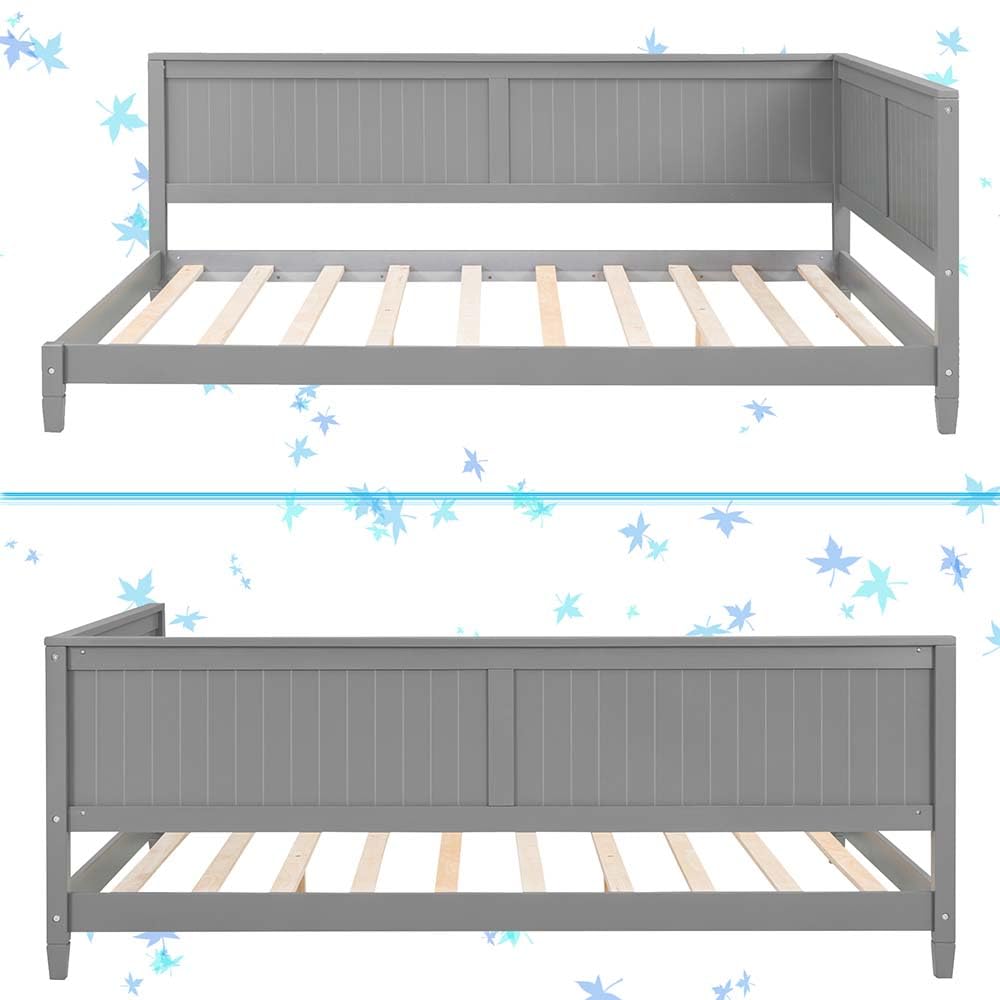 Anwick Wood Daybed Frame,Twin Bed Frames with Headboard and Back,Low Profile Day Bed with Solid Wood Slat Support for Toddlers,Kids,Teens,Adults,Easy Assemble (Twin, Grey)