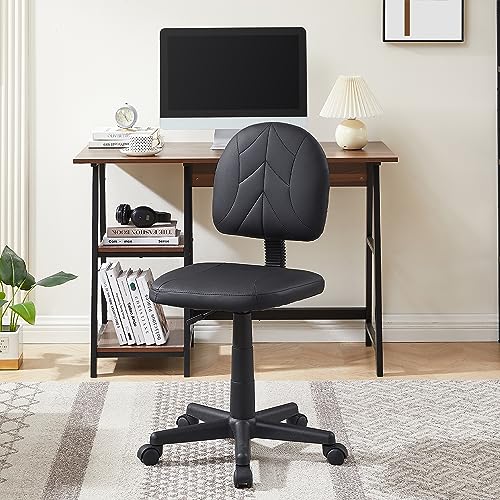 VECELO Small Office Chair, Computer Desk Chair Low-Backrest PU Leather NO Armrests Ergonomic,with 360°Quiet Swivels Adjustable Height for Home Office Study Room,Black