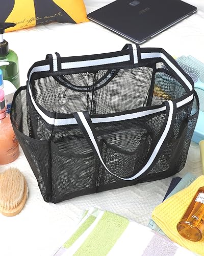 fiezkaa Mesh Shower Caddy Portable Shower Bag for College Dorm Camping Travel Gym(Black)