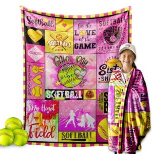 softball blanket, softball gift for girls women kids, softball throw blanket for softball lover/player gifts, best softball coach team gifts, softball birthday gift, softball room decor 50"x40" (s)