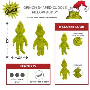 Franco Dr. Seuss The Grinch Holiday & Christmas Bedding Super Soft Plush 20 Inch Cuddle Pillow Buddy, (Officially Licensed Product)