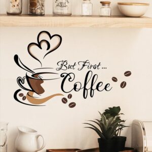 iMagitek Black Coffee Wall Decals Peel and Stick Coffee Tea Cup Latte Art Wall Stickers Coffee Signs for Coffee Bar Cafe Pub