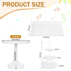 7 Pcs Dessert Table Stand Set 2 Pcs 3-Tier Plastic Cupcake Stands 1 Pc Metal White Cake Stand for Party Cookie Tray Rack Serving Tray Display Tower and 4 Pc Dessert Tray for Wedding Baby Shower