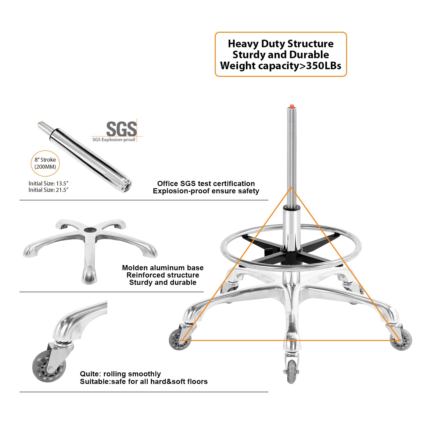 Nazalus Rolling Swivel Drafting Chair Adjustable Heavy Duty (400lbs) Lumbar Support Task Chair for Home Desk Studio Design Lab(Triangular Back)