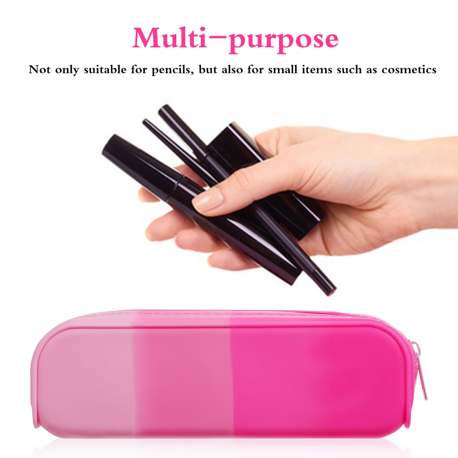 Silicone Pencil Case Pouch Bag Candy Color Pencil Case Cute Pen Case Silicone Pencil Case Small Cute Aesthetic Zipper Pencil Pouch for Travel Cosmetics Makeup (Pink)