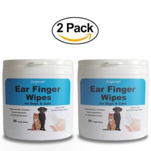 2 Pack Dog Ear Finger Wipes, Dog Ear Cleaner, Grooming Kit Care for Dogs and Cats, Soft & Easy Otic Cleaning Pads, Gently Remove Ear Wax, Dirt & Odor