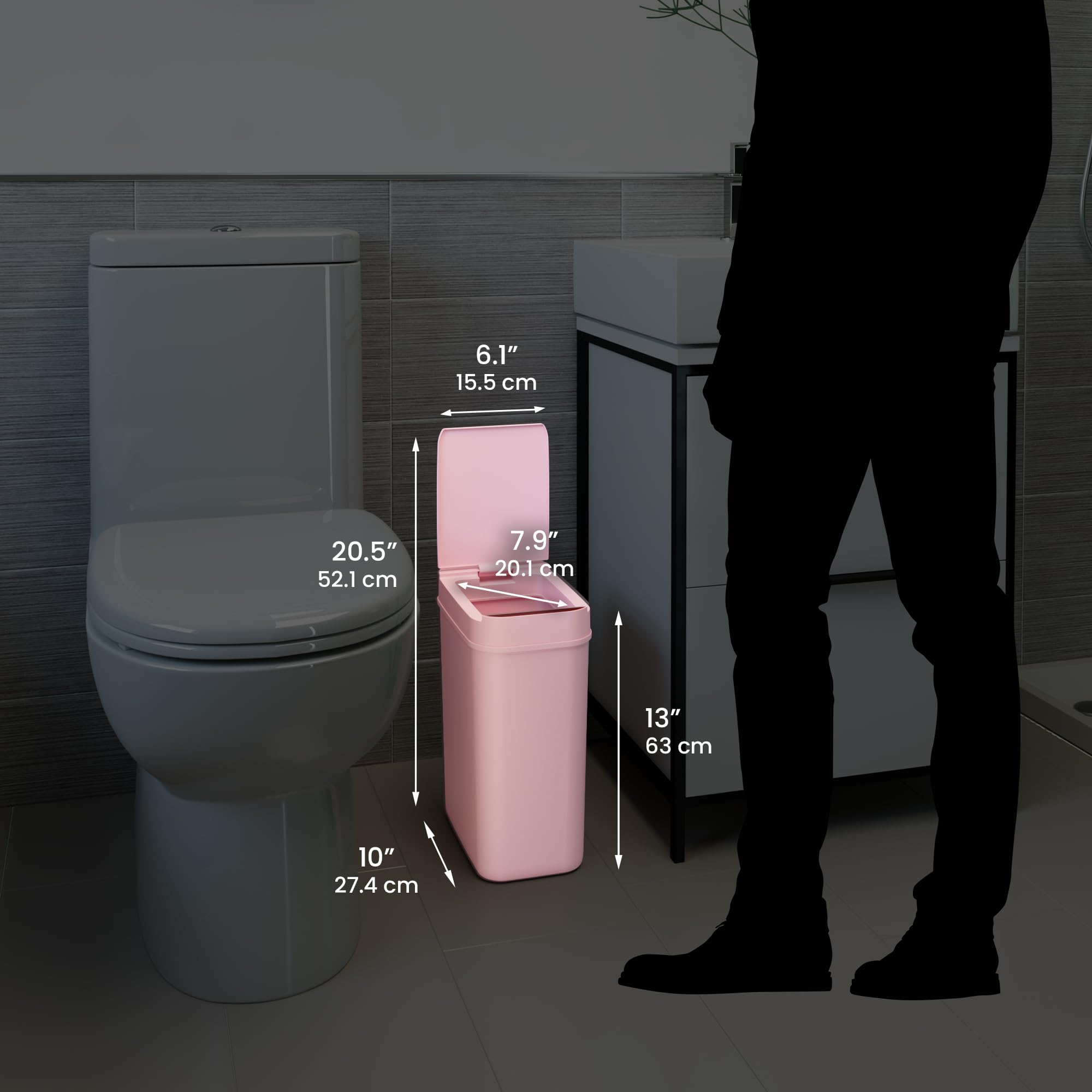 iTouchless 3 Gallon Pink Sensor Bathroom Trash Can, 10 Liter Slim Touchless Small Smart Bedroom Garbage Waste Basket Bin with Motion Lid