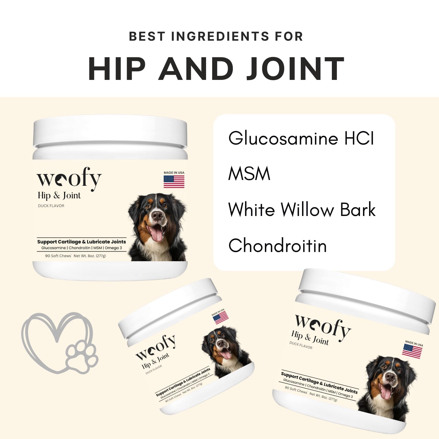 Woofy Maximum Strength Hip & Joint Health Supplement for Dogs - with Glucosamine, Chondroitin, and MSM, 90 Soft Chewable Tablets