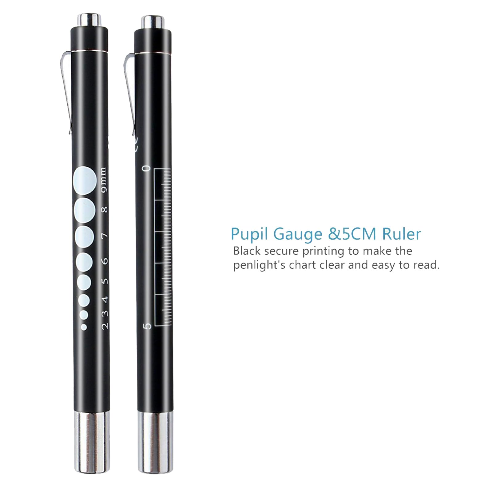 Pen Lights for Nurses,2 Pack Medical Pen Light with Pupil Gauge and Ruler, Warm White & Cool White Light LED Penlight for Nursing Students Doctors (Black/White)