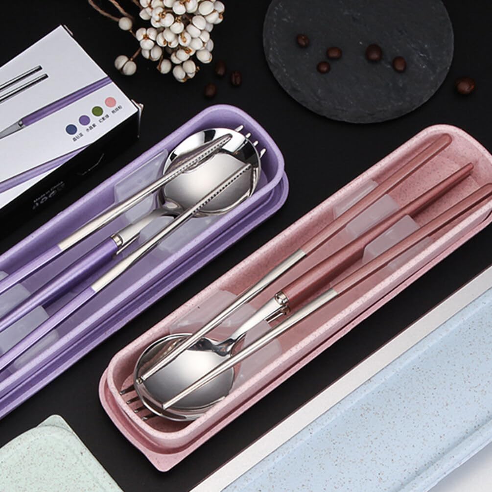 Sosoport 3 Pcs 304 Reusable Utensils Case Picnic Food Fork Rustproof Dinnerware Reusable Flatware Silverware Chopsticks Spoon Fork Silverware Cutlery Camping Cutlery Student Steak Portugal