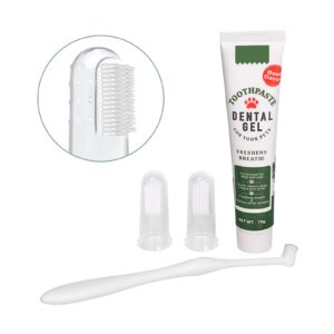 Ylucky Pet Toothbrush Toothpaste Kit Dog Teeth Cleaning Cat Teeth Cleaning Dental Care Kit Pet Finger Toothbrush, Reduce Plaque & Tartar Buildup, Beef Flavor