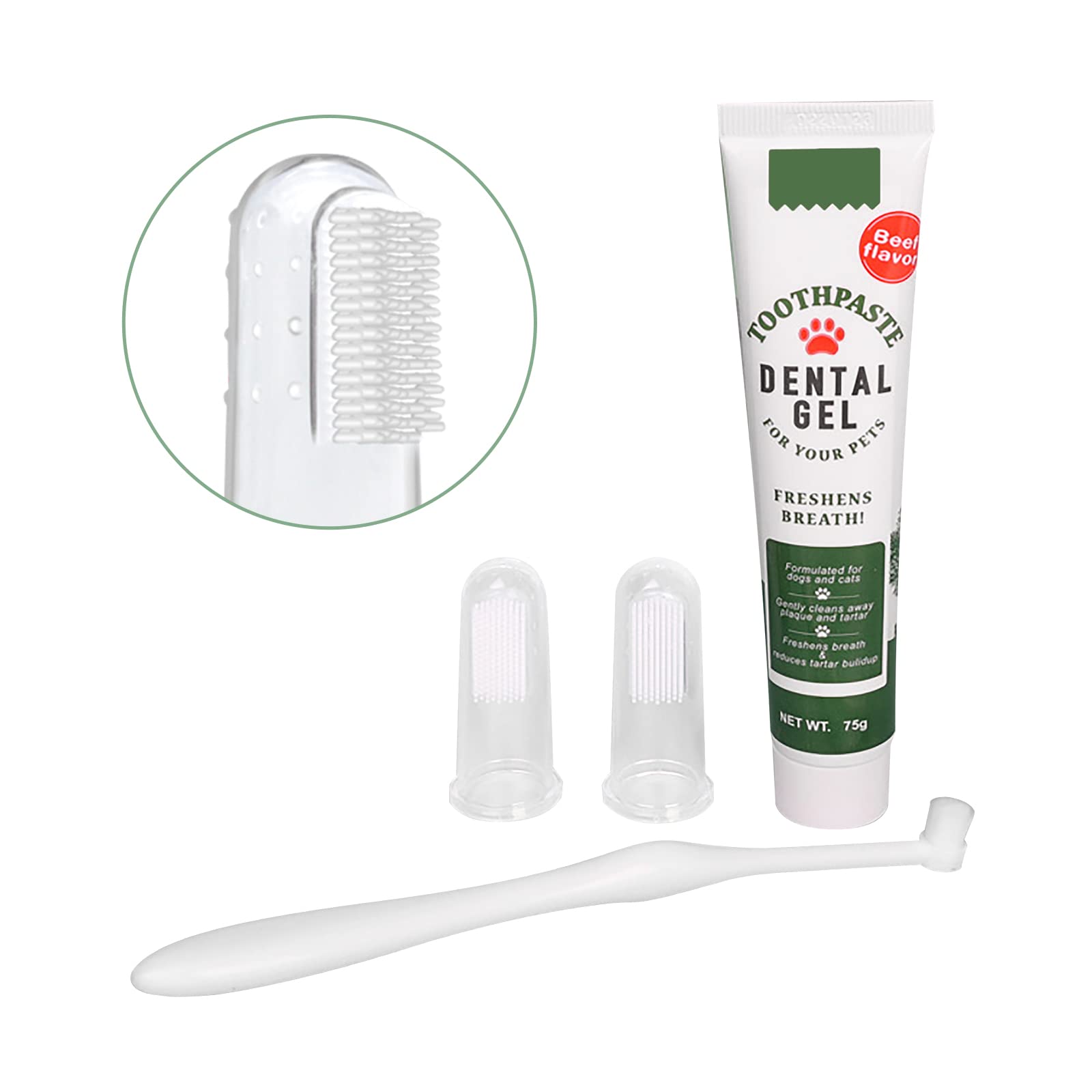 Ylucky Pet Toothbrush Toothpaste Kit Dog Teeth Cleaning Cat Teeth Cleaning Dental Care Kit Pet Finger Toothbrush, Reduce Plaque & Tartar Buildup, Beef Flavor