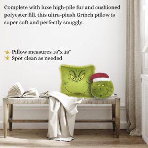 Franco Cuddle Buddy, Regular, Grinch Faux Fur Dec Pillow, 18 in x 18 in