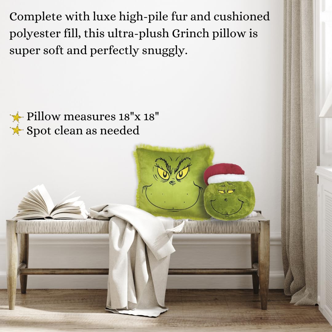 Franco Cuddle Buddy, Regular, Grinch Faux Fur Dec Pillow, 18 in x 18 in