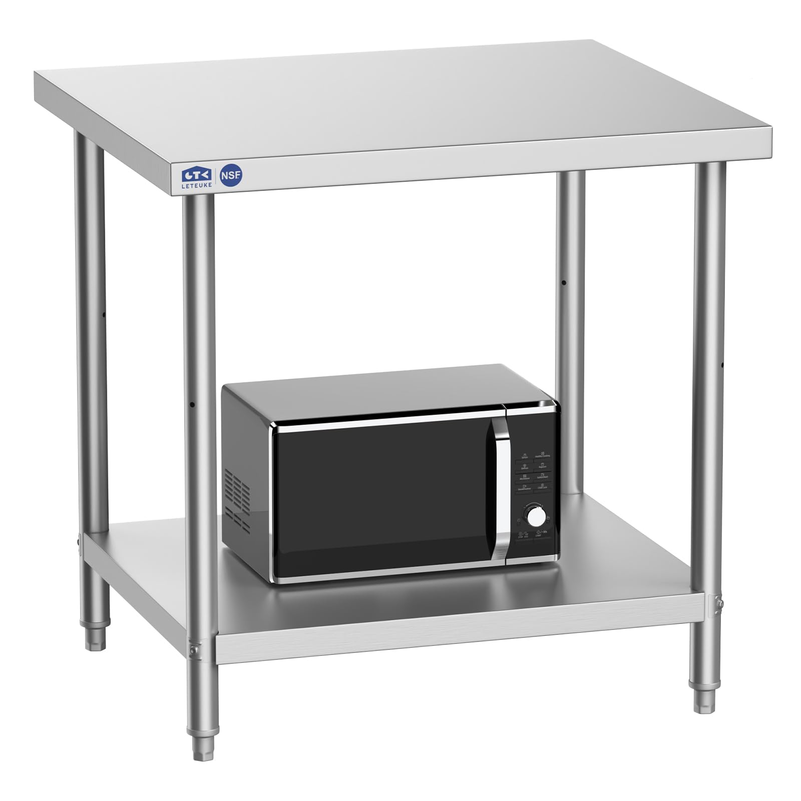 Leteuke Stainless Steel Prep Table, NSF Metal Work Table, SUS201 Commercial Heavy Duty Table with Adjustable Undershelf, Food Prep Table for Restaurant Kitchen - 36" x 24" x 34"