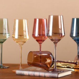 comfit Colored Wine Glasses Set of 6-15 oz, Unfading Color, Hand-blown Wine Glasses - Gifts for Wine Lovers, Thanksgiving Christmas Gifts for Women