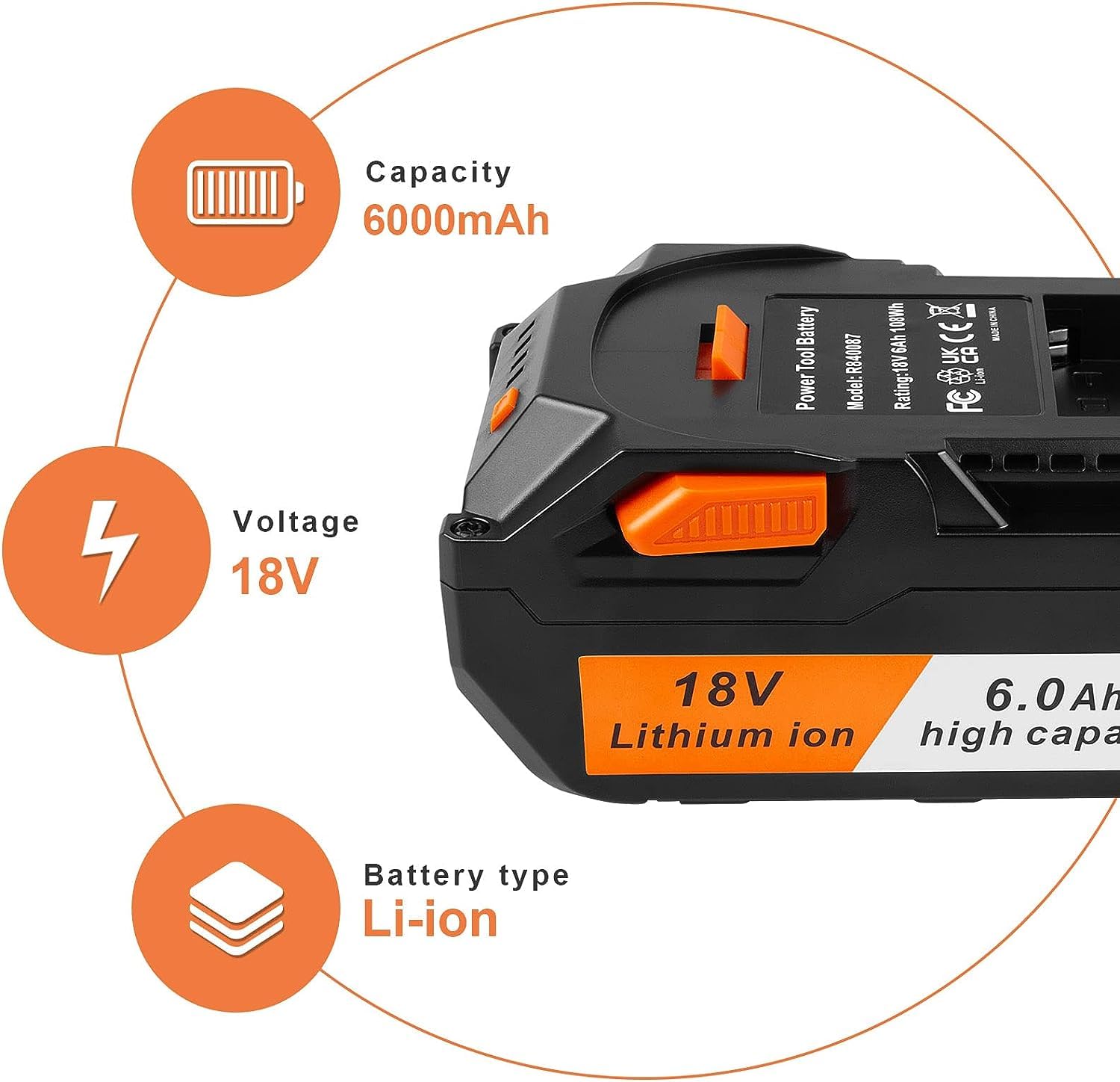 ARyee 18V 6000mAh Battery Replacement Compatible with RIDGID 18V Drill R840087 R840083 R840086 R840085 R840084 Cordless Tools Lithium Ion Battery, 2 Pack