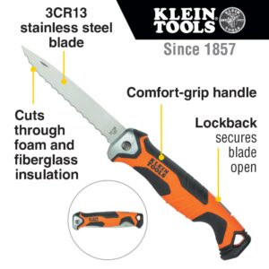 Klein Tools 31733 Insulation Knife, Cuts Foam and Fiberglass with Serrated Stainless Steel Folding Blade and Lockback Mechanism